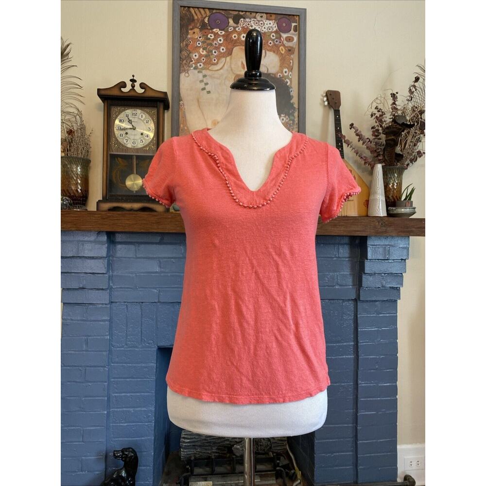 Boden Coral Pink Short Sleeve V-Neck Top